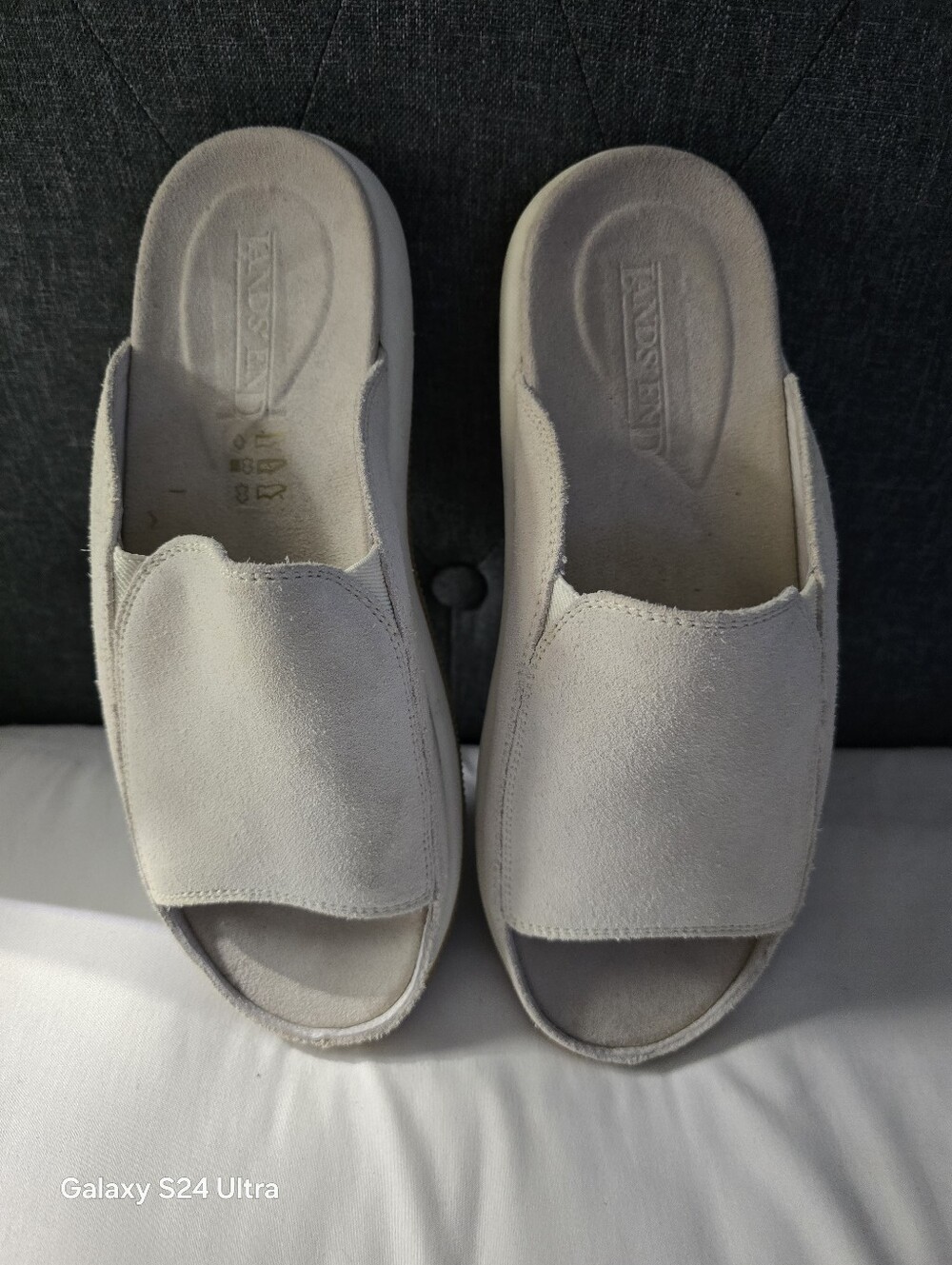 Lands' End Slip-On Suede Open-Toe Sandals in Light Beige * Womens Sz 7.5
